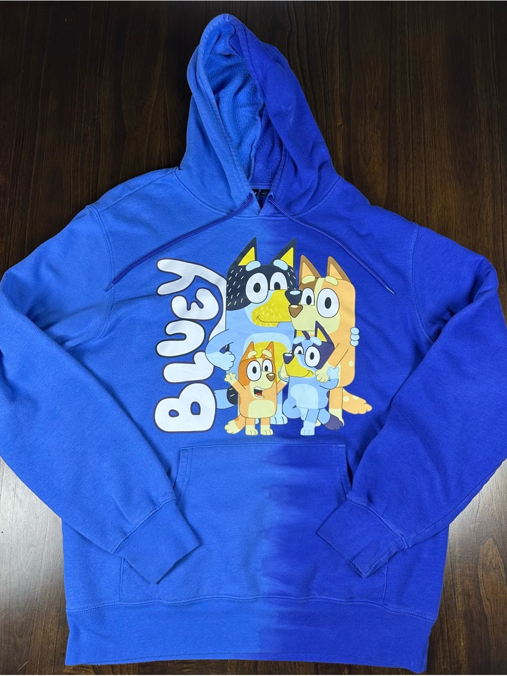 Large Bluey Family Graphic Hoodie Mens Blue Two Tone Dip Dye Sweatshirt Bandit